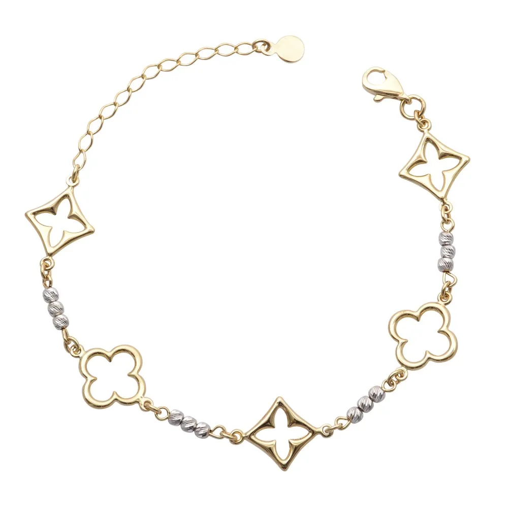 14K Χρυσό Δίχρωμο Βραχιόλι με Σταυροειδή Σχέδια BR3082