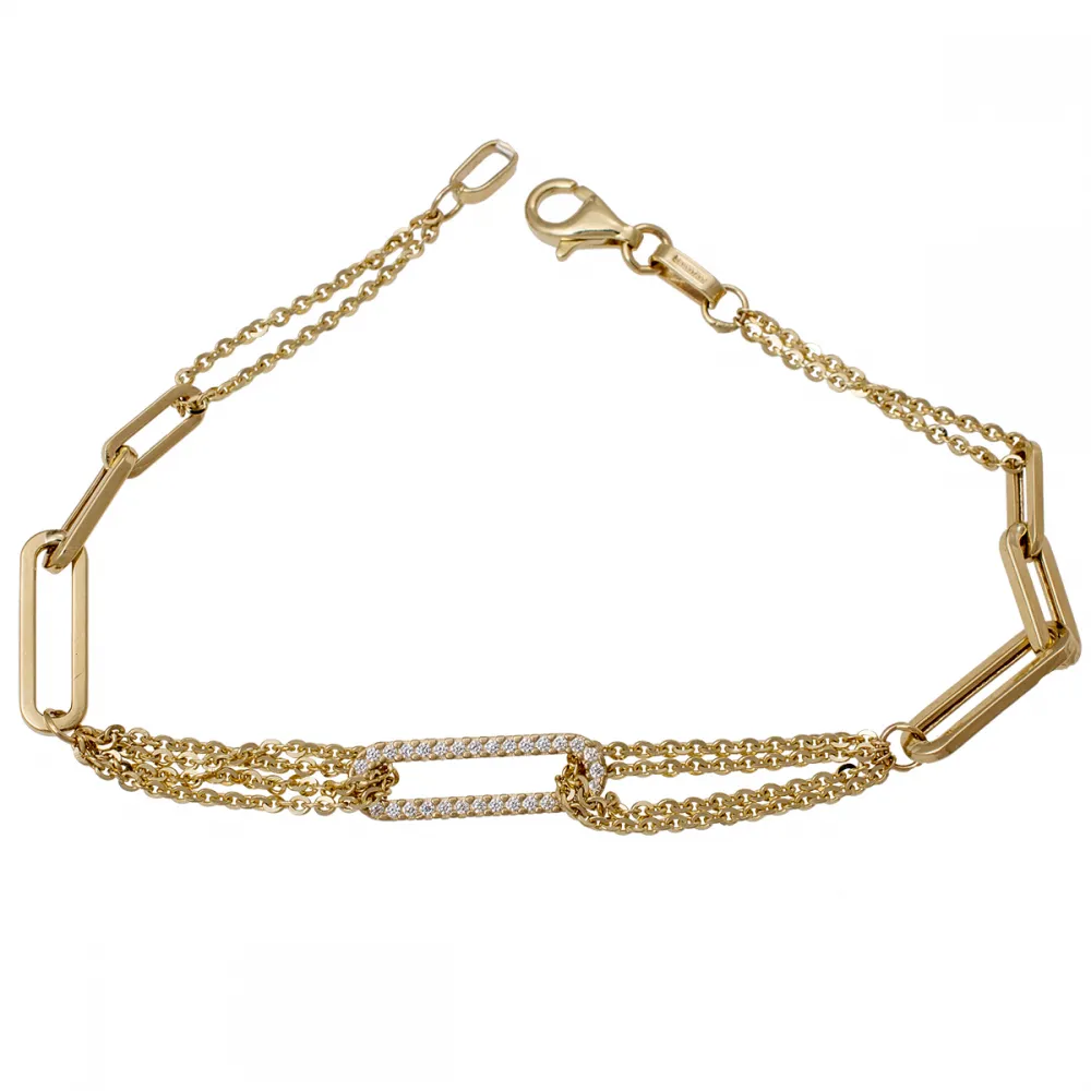 14K Χρυσό Bραχιόλι με Ζιργκόν Κρίκους & Τριπλές Αλυσίδες BR400-0