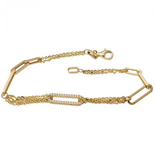 14K Χρυσό Bραχιόλι με Ζιργκόν Κρίκους & Τριπλές Αλυσίδες BR400-0