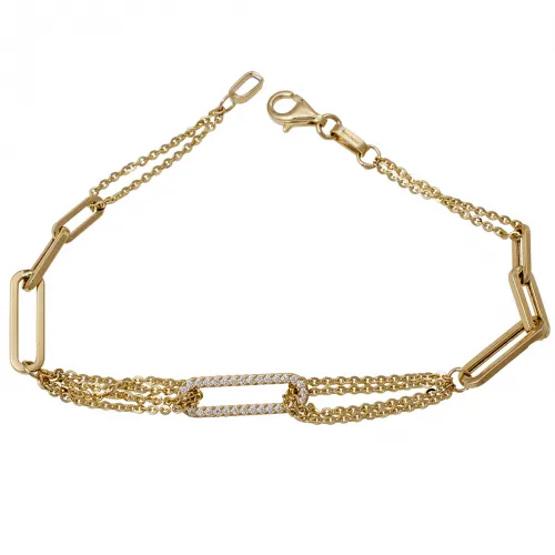 14K Χρυσό Bραχιόλι με Ζιργκόν Κρίκους & Τριπλές Αλυσίδες BR400-0
