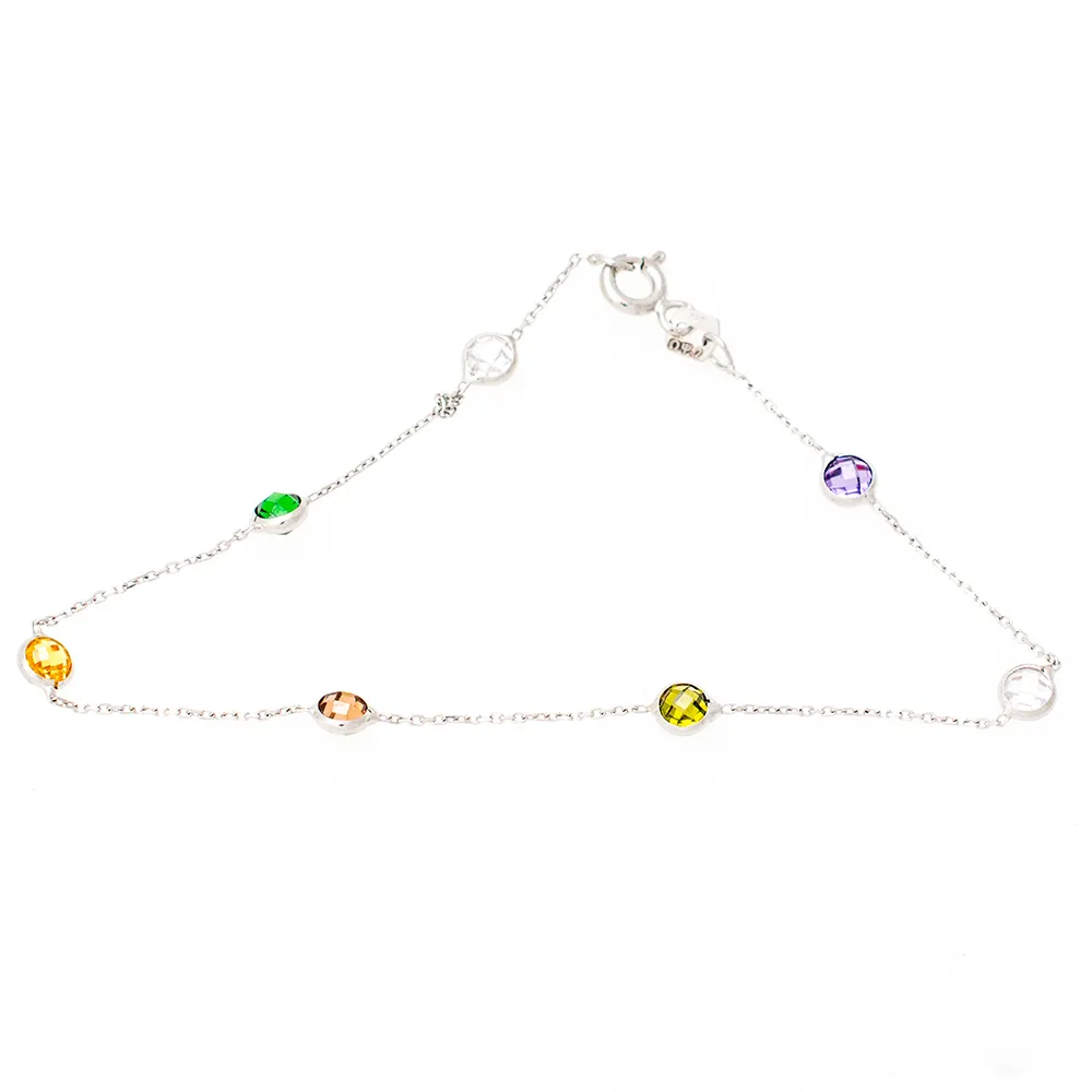 14K Λευκόχρυσο Βραχιόλι με Χρωματιστά Ζιργκόν BR42901
