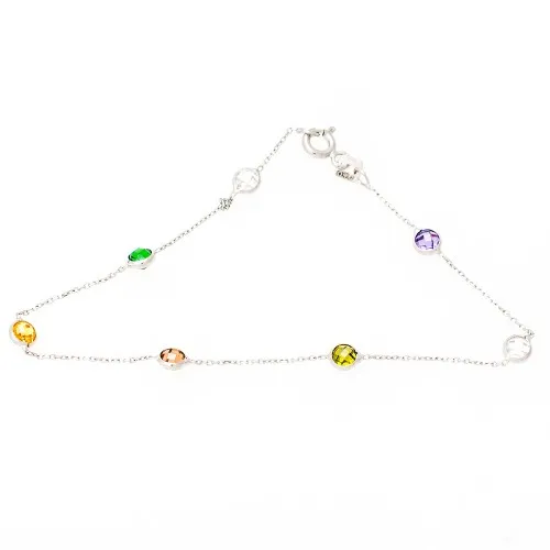 14K Λευκόχρυσο Βραχιόλι με Χρωματιστά Ζιργκόν BR42901