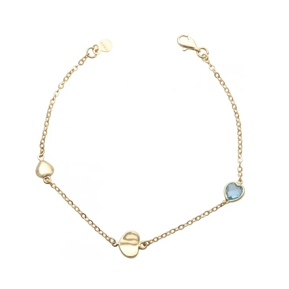 14K Χρυσό Bραχιόλι με Καρδιές και Ζιργκόν BR8100O