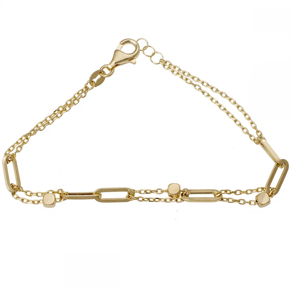 14K Χρυσό Bραχιόλι με Διπλή Αλυσίδα και Κρίκους BRI0102