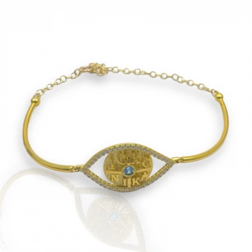 9K Χρυσό Βραχιόλι Με Μάτι και Ζιργκόν BX447KR