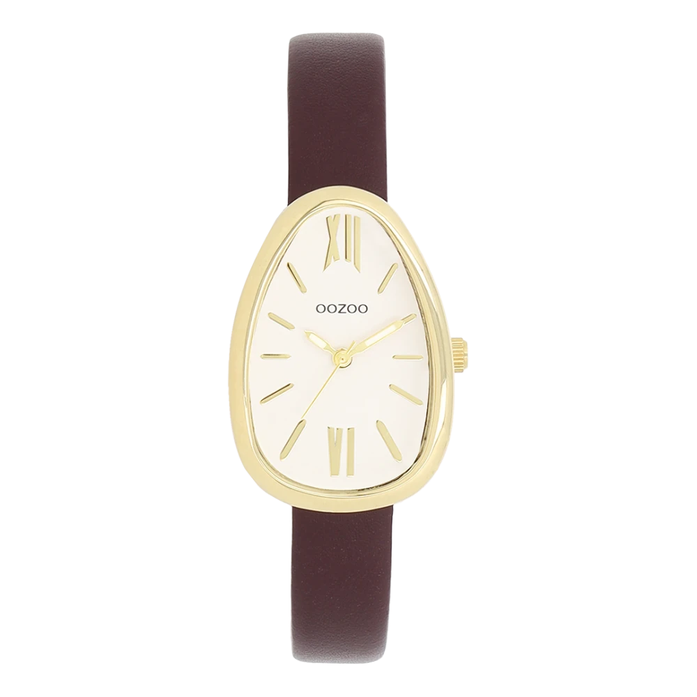 OOZOO Timepieces με Δερμάτινο Κόκκινο Λουράκι και Κάσα Χρυσό Τόνο C11635