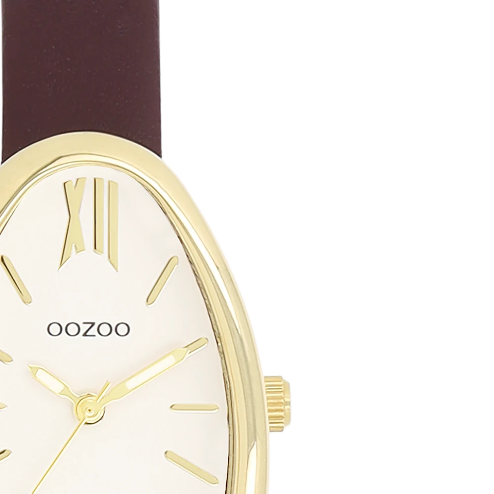 OOZOO Timepieces με Δερμάτινο Κόκκινο Λουράκι και Κάσα Χρυσό Τόνο C11635