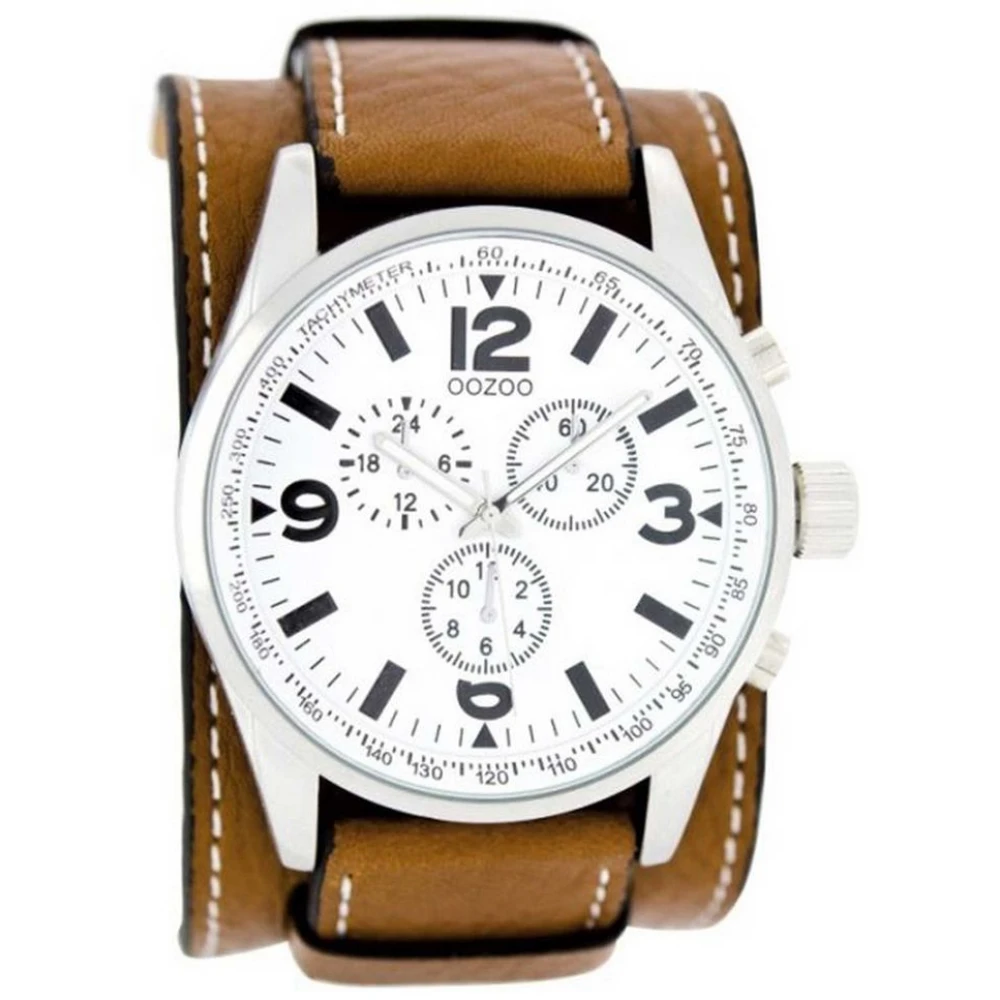 OOZOO Timepieces με Καφέ Δερμάτινο Λουράκι και Κάσα σε Ασημί Τόνο C7159