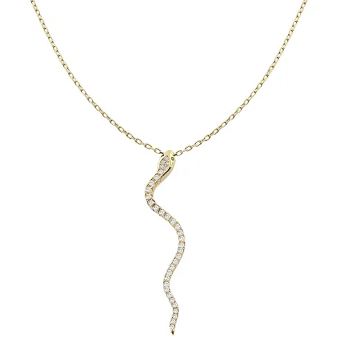 LAURA P. Κολιέ Safari 925 Ασήμι Επιχρυσωμένο Φίδι με Ζιργκόν & Κρίκους CL0023GB