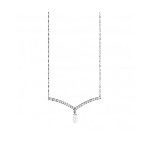 LAURA P. Κολιέ από 925 Ασήμι με Ζιργκόν και Πέρλα CL0115BP