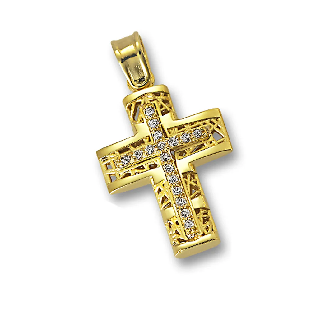 14K Χρυσός Σταυρός με Ζιργκόν AS1334K3