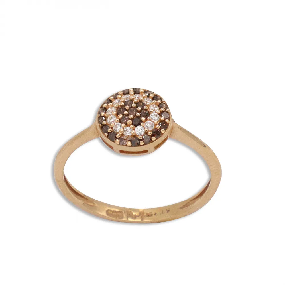 14K Ροζ Χρυσό Δαχτυλίδι με Λευκά και Καφέ Ζιργκόν D042213