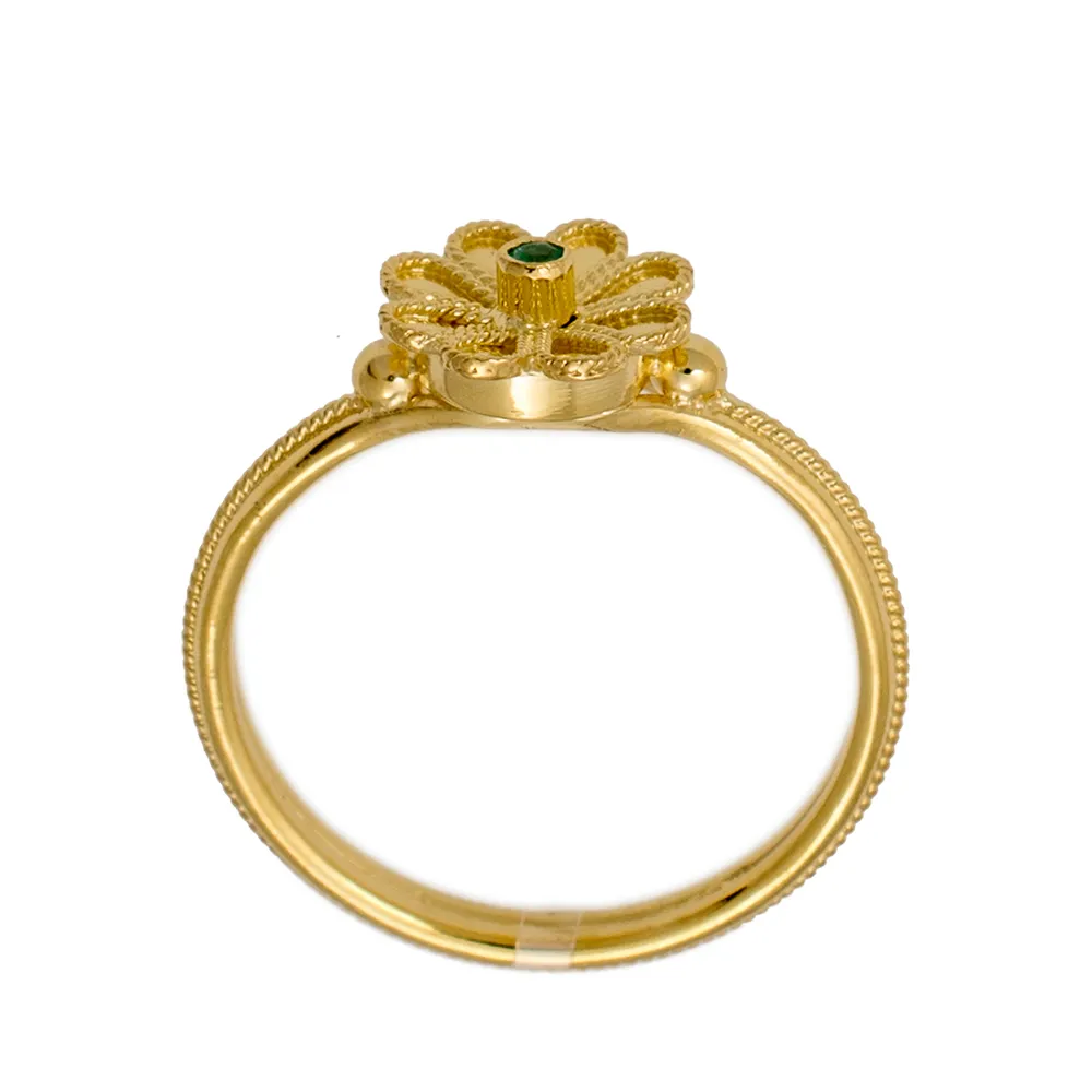 18K Χρυσό Δαχτυλίδι Χειροποίητο σχέδιο Λουλούδι & Σμαράγδι D1008EM002