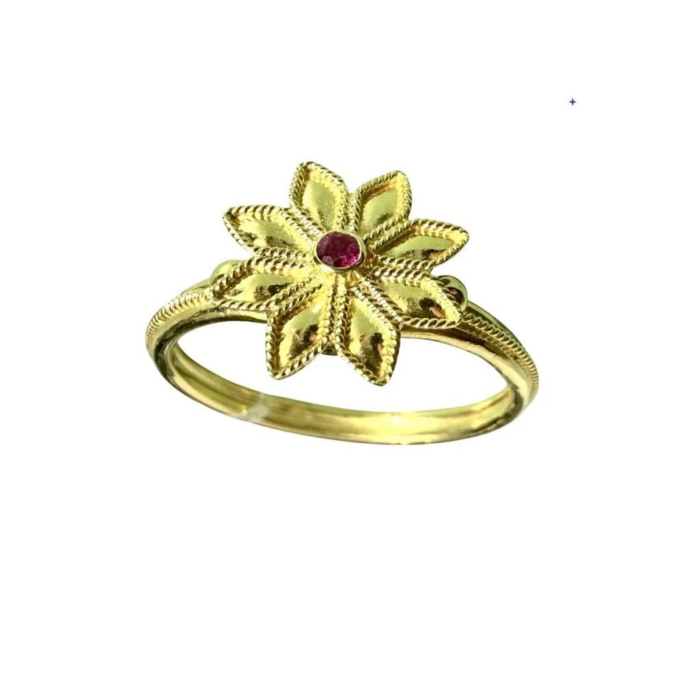 18K Χρυσό Δαχτυλίδι Χειροποίητο "Λουλούδι" με Ρουμπίνι D1014DM