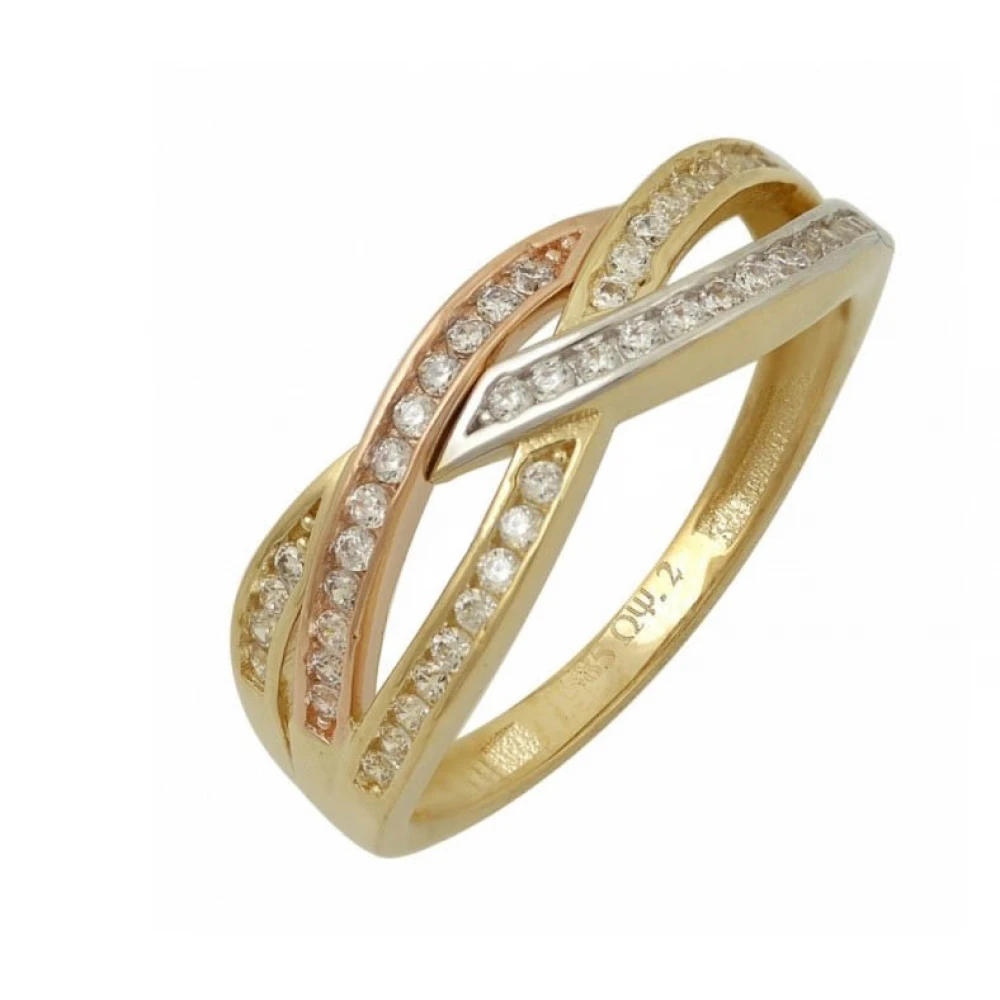 14K Χρυσό Δαχτυλίδι Τρίχρωμο με Ζιργκόν D3098OI