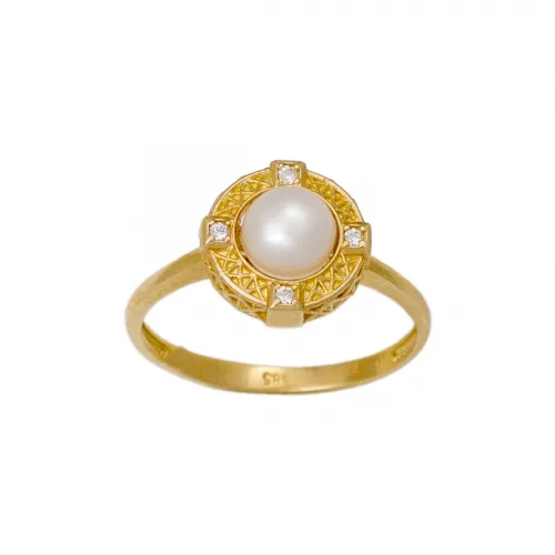 14K Χρυσό Δαχτυλίδι με Μαργαριτάρι & Ζιργκόν D394GK