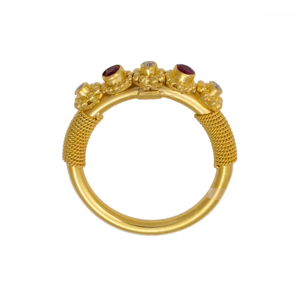 18K Χρυσό Δαχτυλίδι Χειροποίητο με Διαμάντια & Ρουμπίνι D55DM