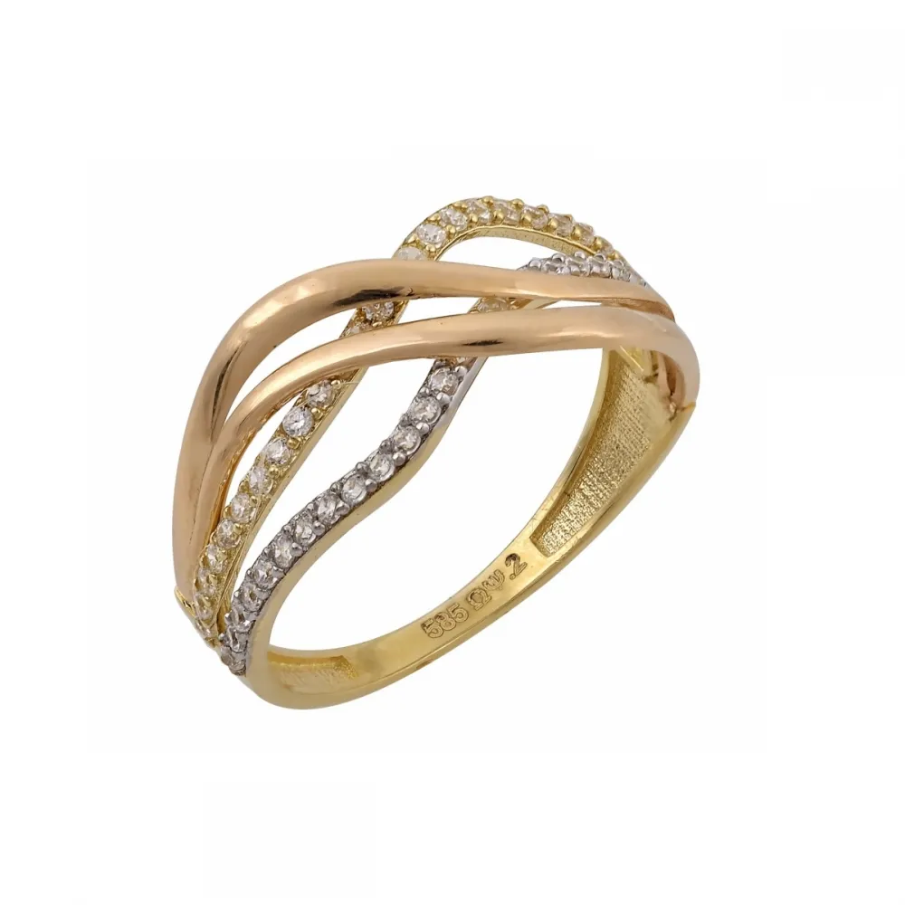 14K Χρυσό Δαχτυλίδι Δίχρωμο με Ζιργκόν D8092O