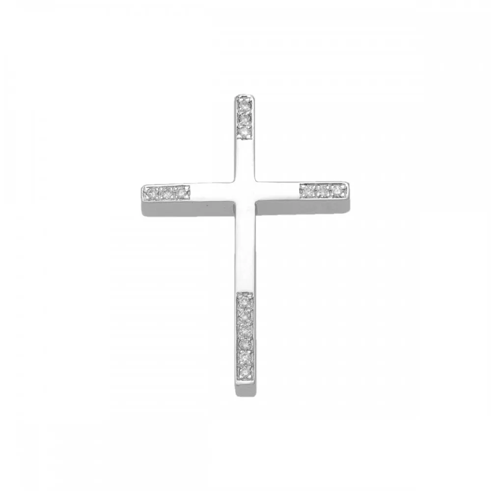 18K Λευκόχρυσος Σταυρός με Διαμάντια DC125