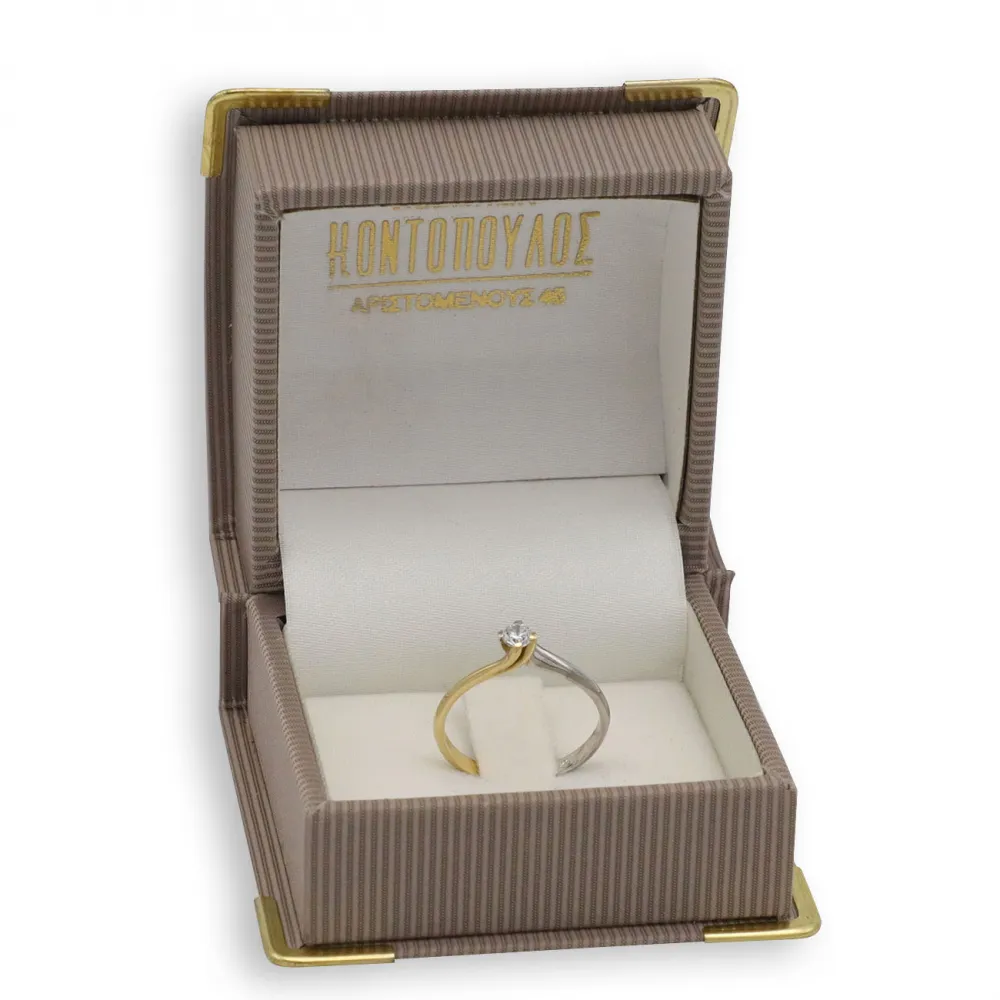 14K Χρυσό Δίχρωμο Δαχτυλίδι με Ζιργκόν DK166KN