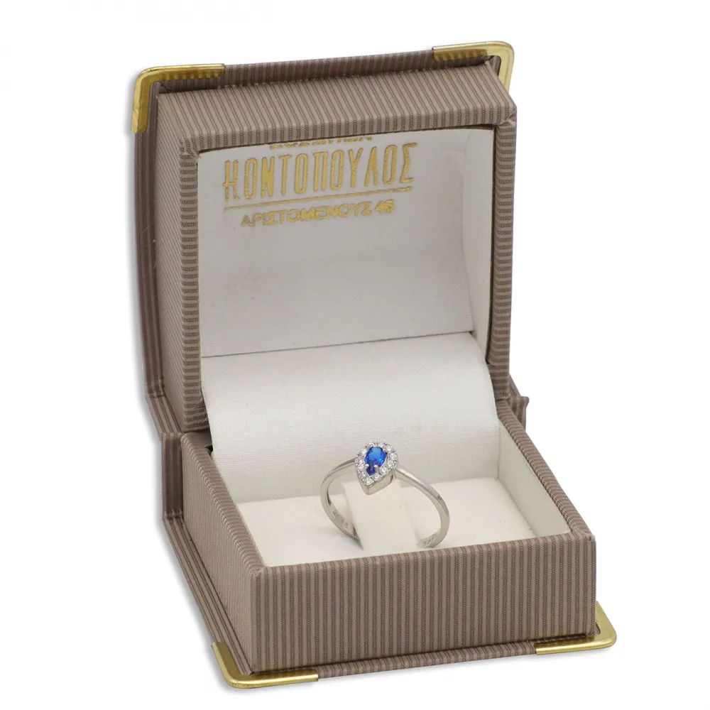 14K Λευκόχρυσο Δαχτυλίδι με Λευκά και Μπλέ Ζιργκόν DK413AF 