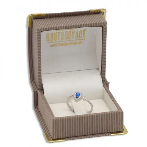 14K Λευκόχρυσο Δαχτυλίδι με Λευκά και Μπλέ Ζιργκόν DK413AF 