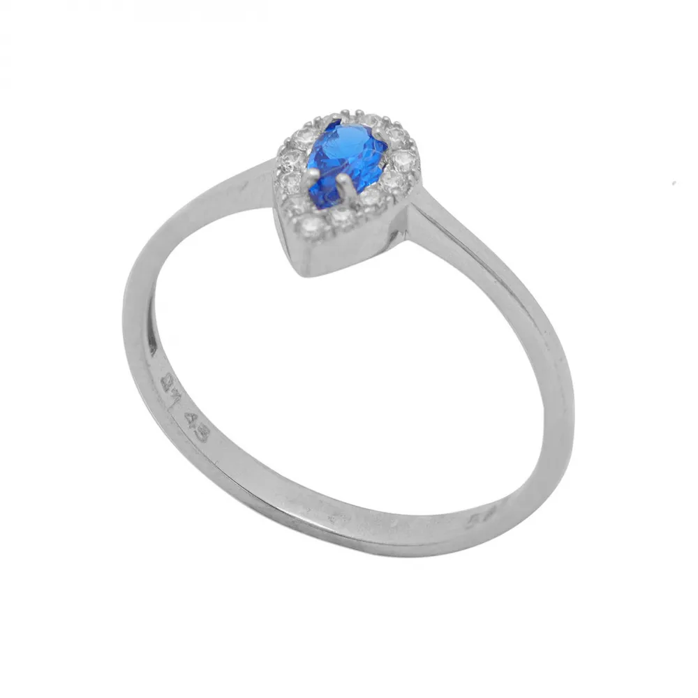 14K Λευκόχρυσο Δαχτυλίδι με Λευκά και Μπλέ Ζιργκόν DK413AF 