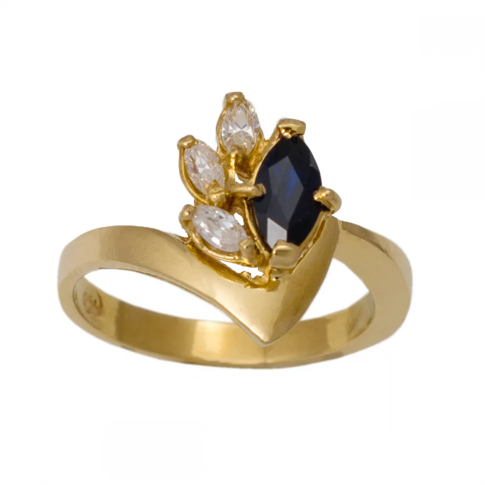 18K Χρυσό Δαχτυλίδι με Ζαφείρι & Ζιργκόν DK500KN