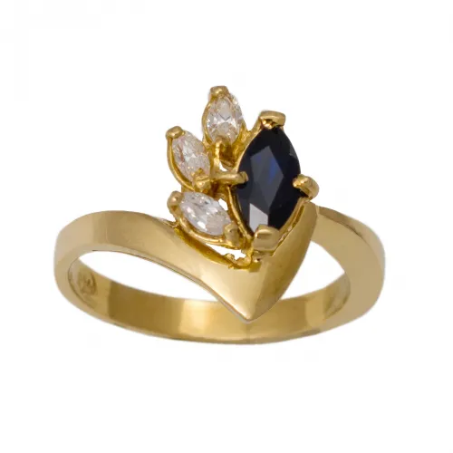 18K Χρυσό Δαχτυλίδι με Ζαφείρι & Ζιργκόν DK500KN