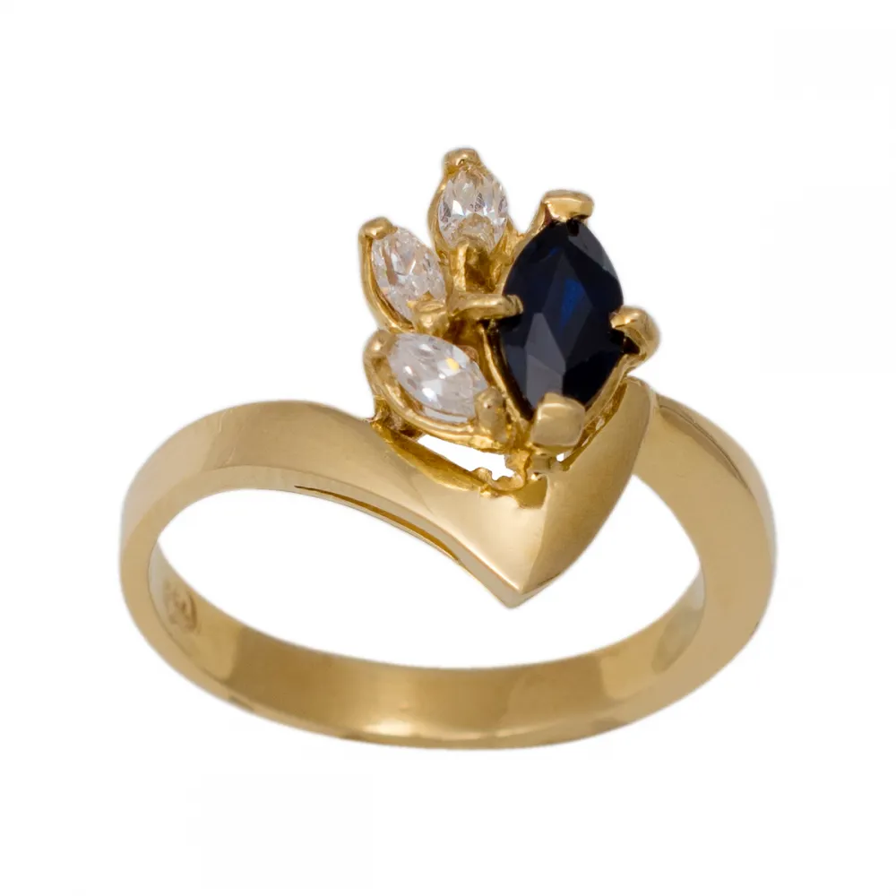 18K Χρυσό Δαχτυλίδι με Ζαφείρι & Ζιργκόν DK500KN