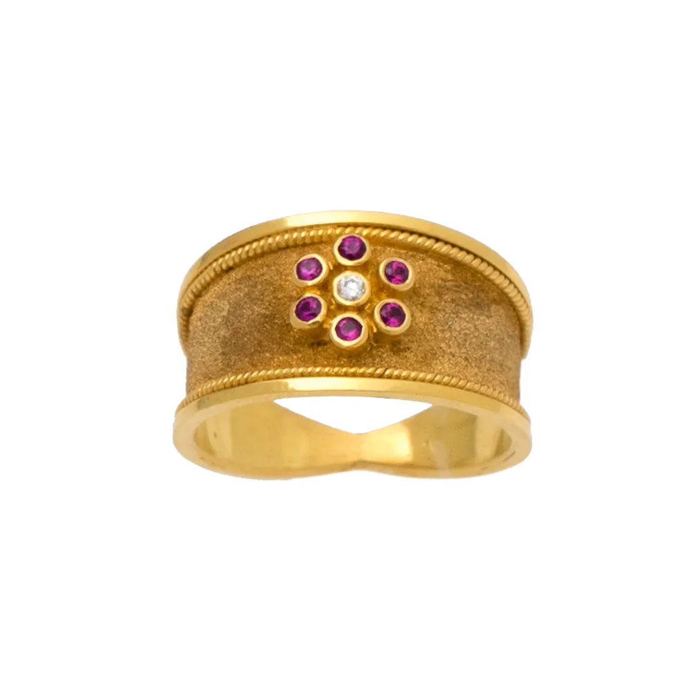 18K Χρυσό Δαχτυλίδι Χειροποίητο με Διαμάντι 0,02ct & Ρουμπίνια DK546BR