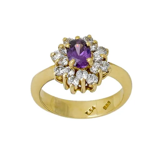 14K Χρυσό Δαχτυλίδι με Μωβ Τοπάζι & Ζιργκόν DK610KN1