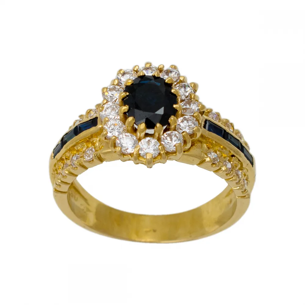 18K Χρυσό Χειροποίητο Δαχτυλίδι με Ζαφείρια & Ζιργκόν DK672KN