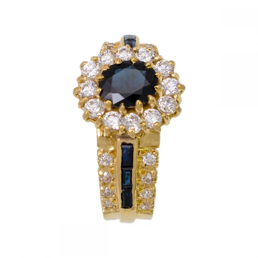 18K Χρυσό Χειροποίητο Δαχτυλίδι με Ζαφείρια & Ζιργκόν DK672KN