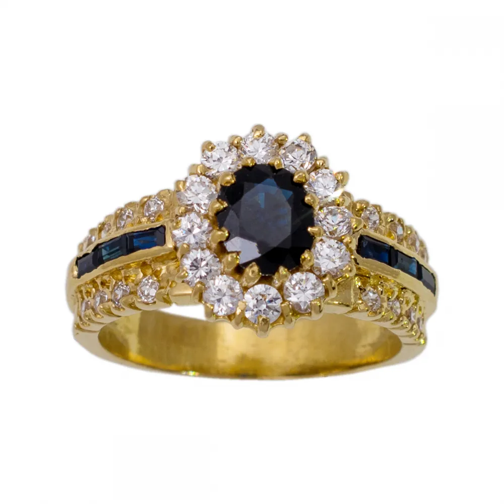 18K Χρυσό Χειροποίητο Δαχτυλίδι με Ζαφείρια & Ζιργκόν DK672KN