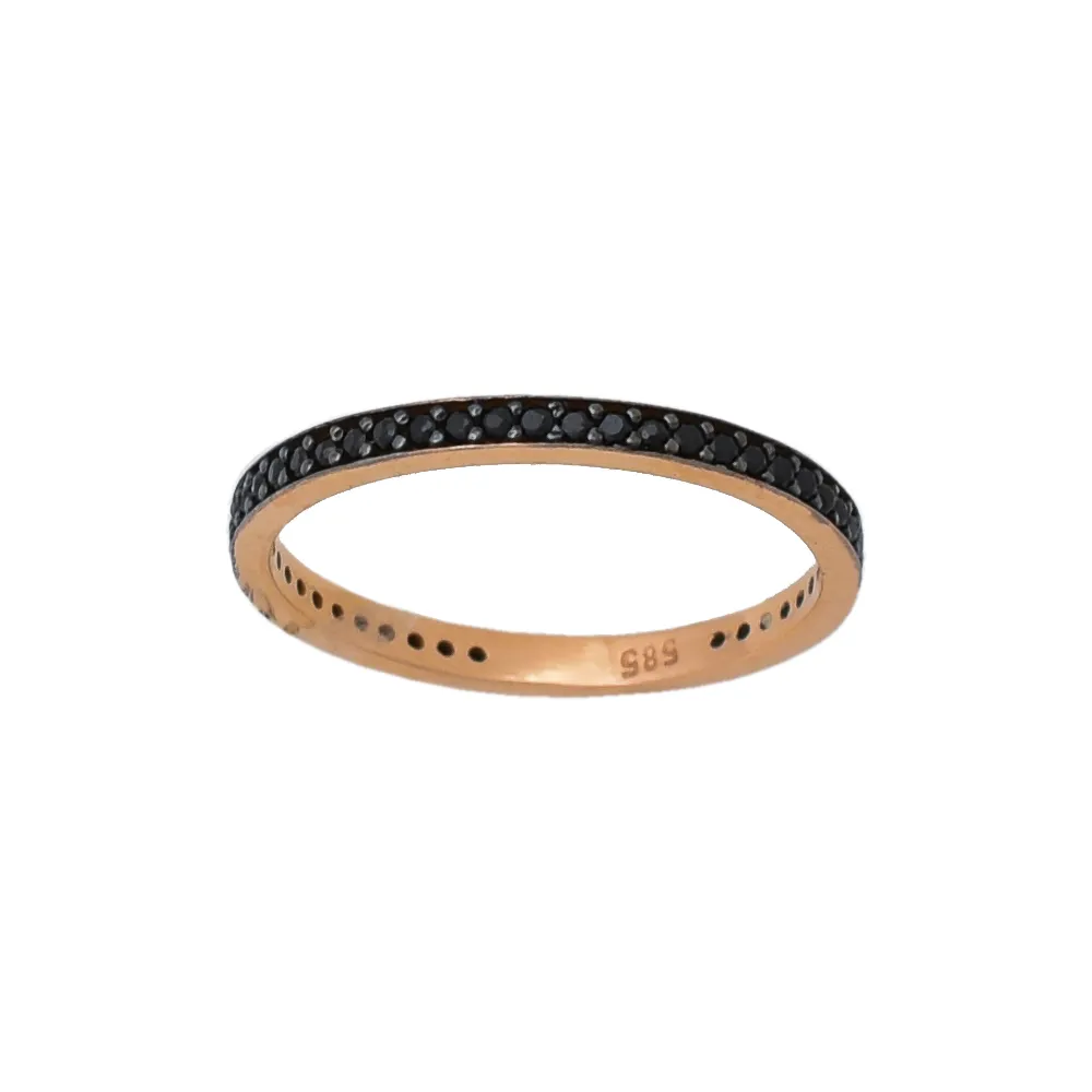 14K Ροζ Χρυσό Δαχτυλίδι Ολόβερο με Μαύρα Ζιργκόν DKOLSP