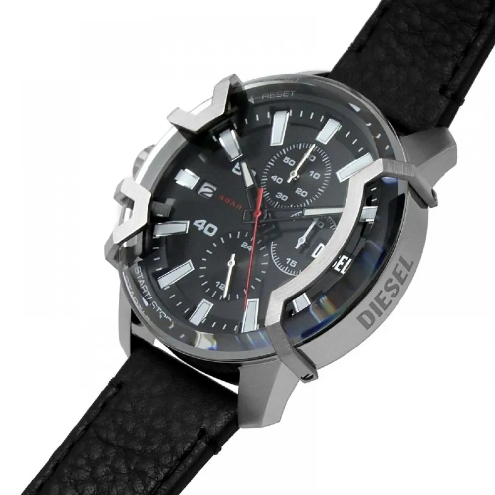 DIESEL Griffed Chronograph Black Leather Strap DZ4603