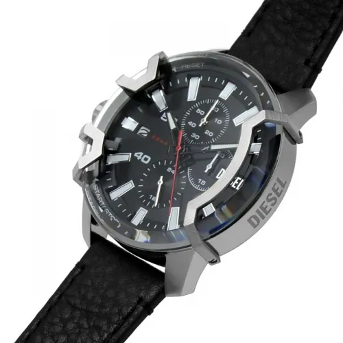 DIESEL Griffed Chronograph Black Leather Strap DZ4603