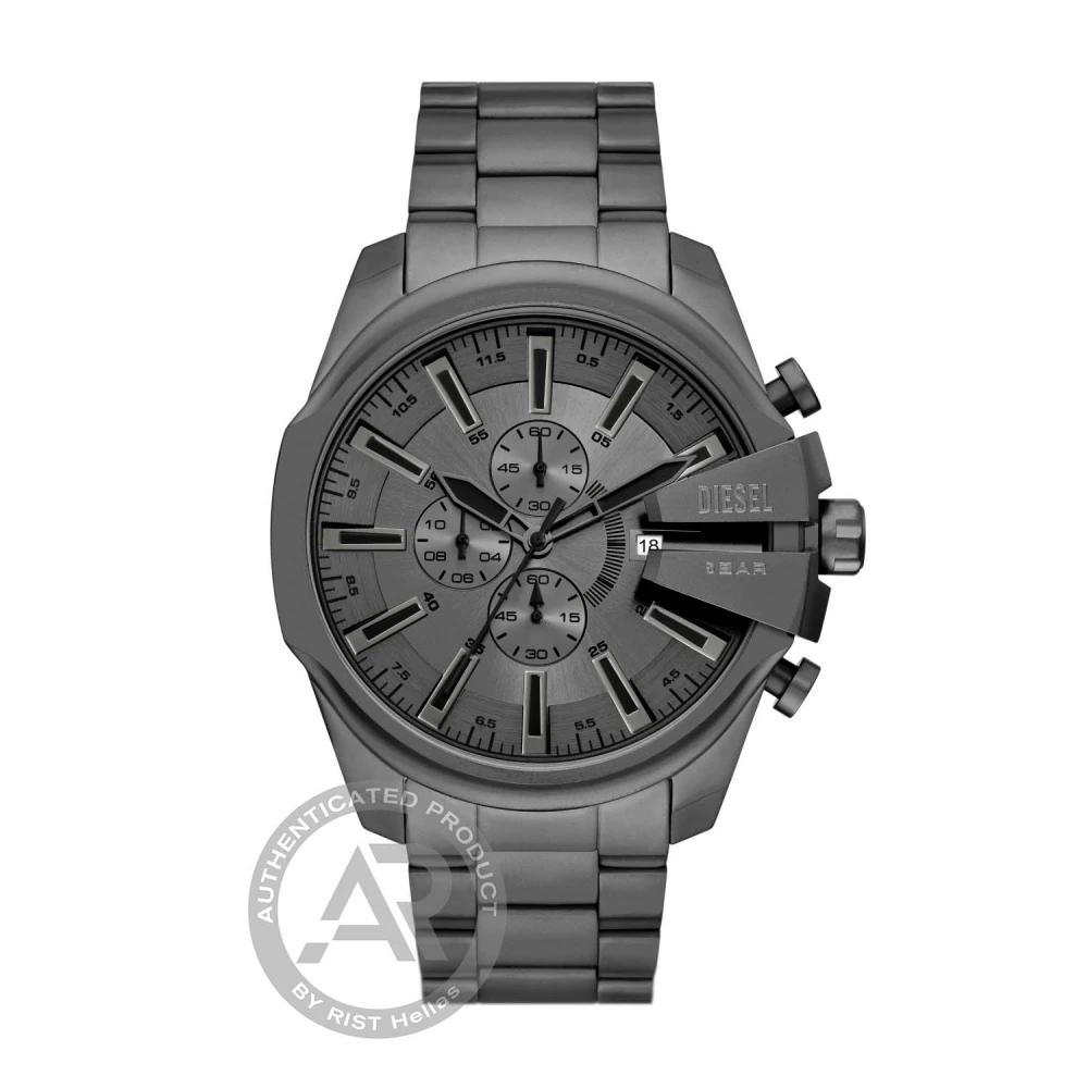 DIESEL Mega Chief Slim Χρονογράφος με Ανθρακί Μπρασελέ από Ανοξείδωτο Ατσάλι DZ4676