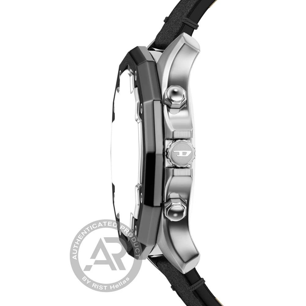 DIESEL Stinger Χρονογράφος με Μαύρη κάσα και Μαύρο Δερμάτινο Λουράκι DZ4710