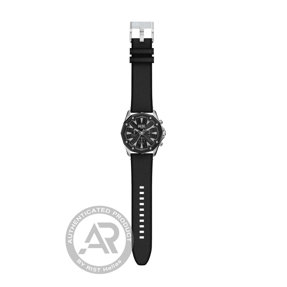 DIESEL Stinger Χρονογράφος με Μαύρη κάσα και Μαύρο Δερμάτινο Λουράκι DZ4710
