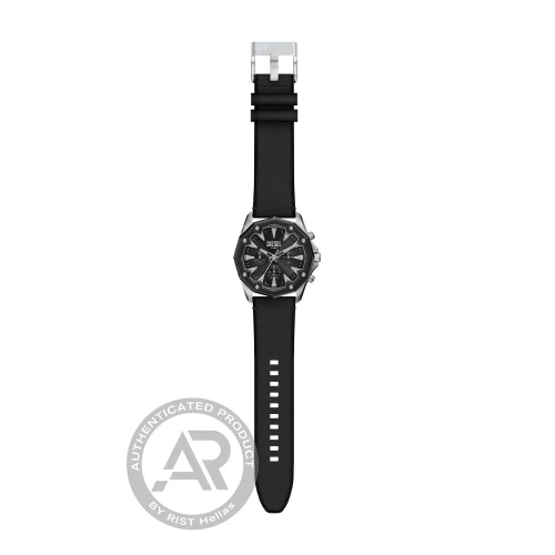 DIESEL Stinger Χρονογράφος με Μαύρη κάσα και Μαύρο Δερμάτινο Λουράκι DZ4710