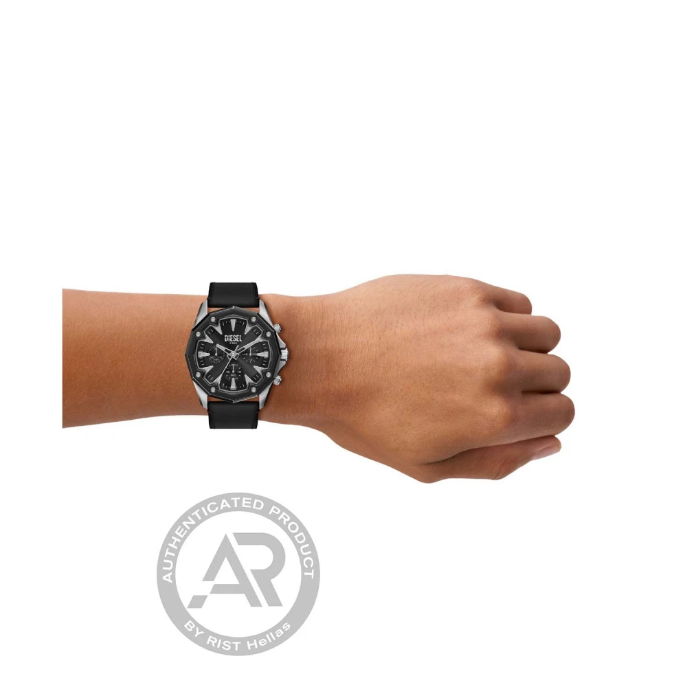 DIESEL Stinger Χρονογράφος με Μαύρη κάσα και Μαύρο Δερμάτινο Λουράκι DZ4710