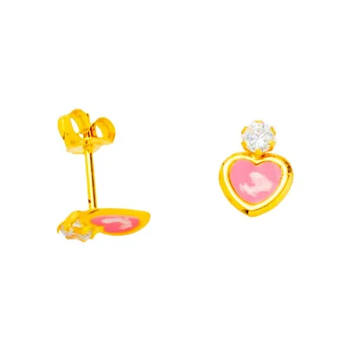 9K Χρυσά Σκουλαρίκια Παιδικά "Καρδιά" με Ζιργκόν E161AGL