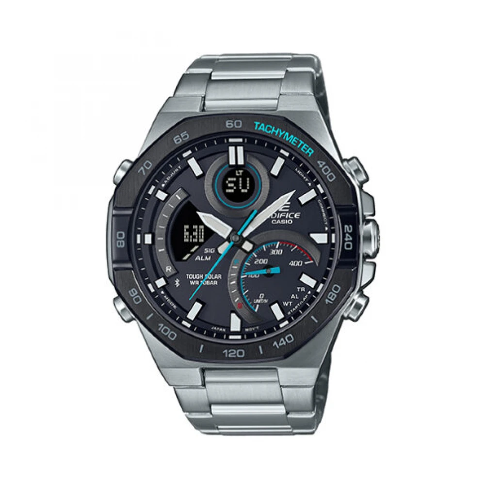 CASIO Edifice "Ηλιακό" με Μπρασελέ από Ανοξείδωτο Ατσάλι σε Ασημί Τόνο ECB-950DB-1AEF