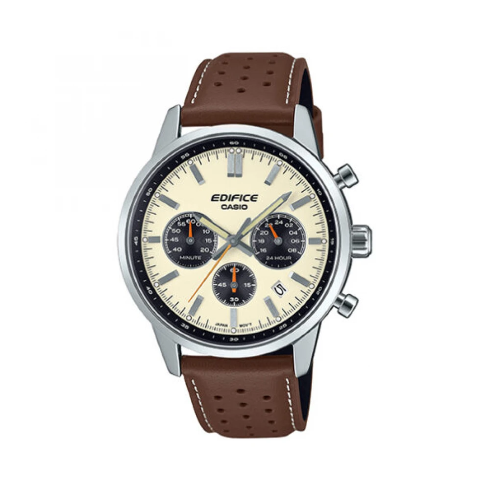 CASIO Edifice Χρονογράφος με Καφέ Δερμάτινο Λουράκι EFR-575L-7AEF