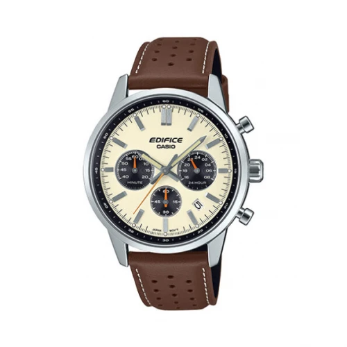 CASIO Edifice Χρονογράφος με Καφέ Δερμάτινο Λουράκι EFR-575L-7AEF