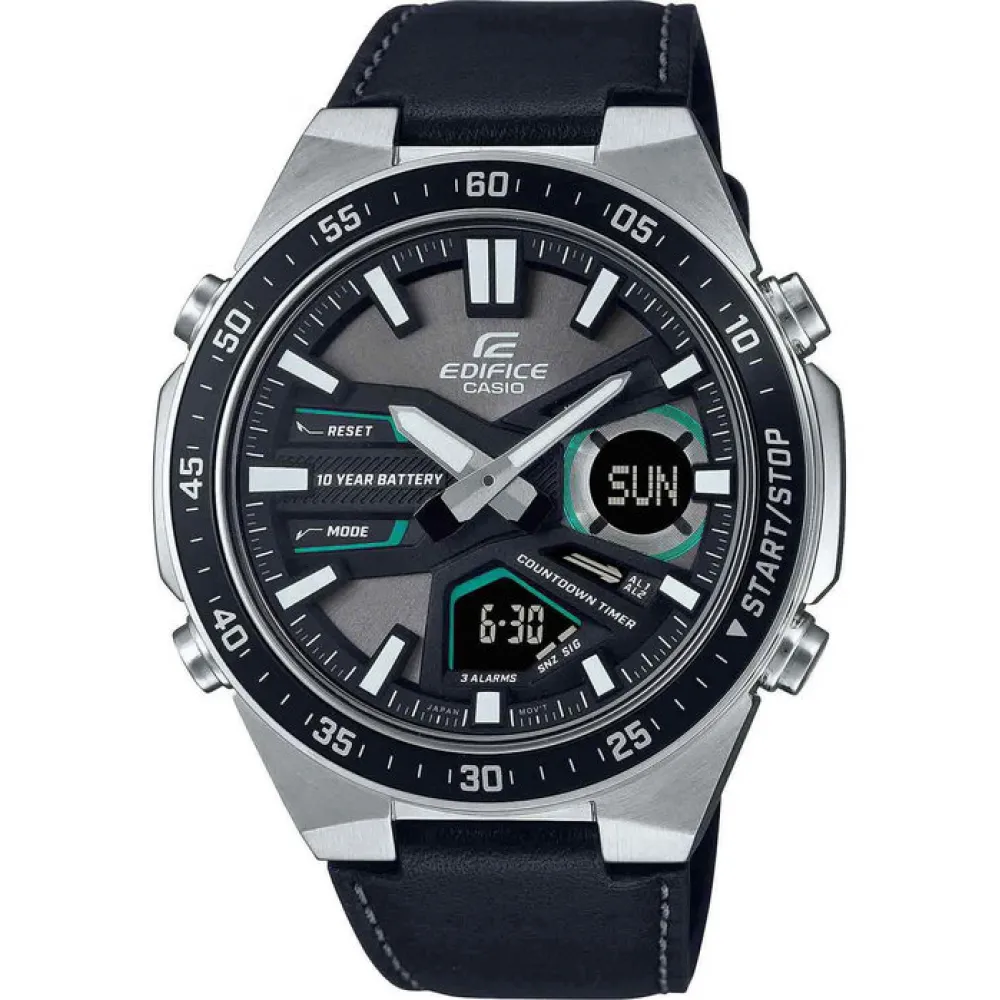 CASIO Edifice Χρονογράφος με Μαύρο Δερμάτινο Λουράκι EFV-C110L-1AVEF