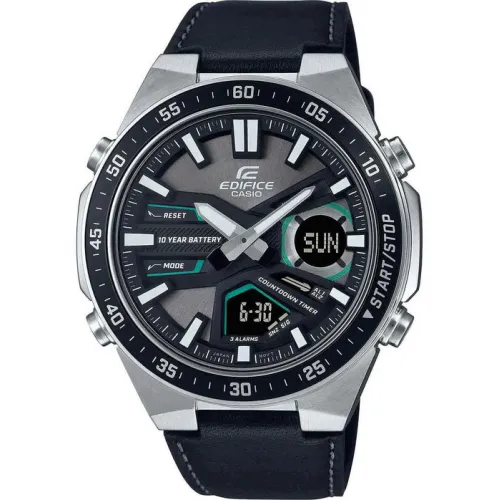 CASIO Edifice Χρονογράφος με Μαύρο Δερμάτινο Λουράκι EFV-C110L-1AVEF