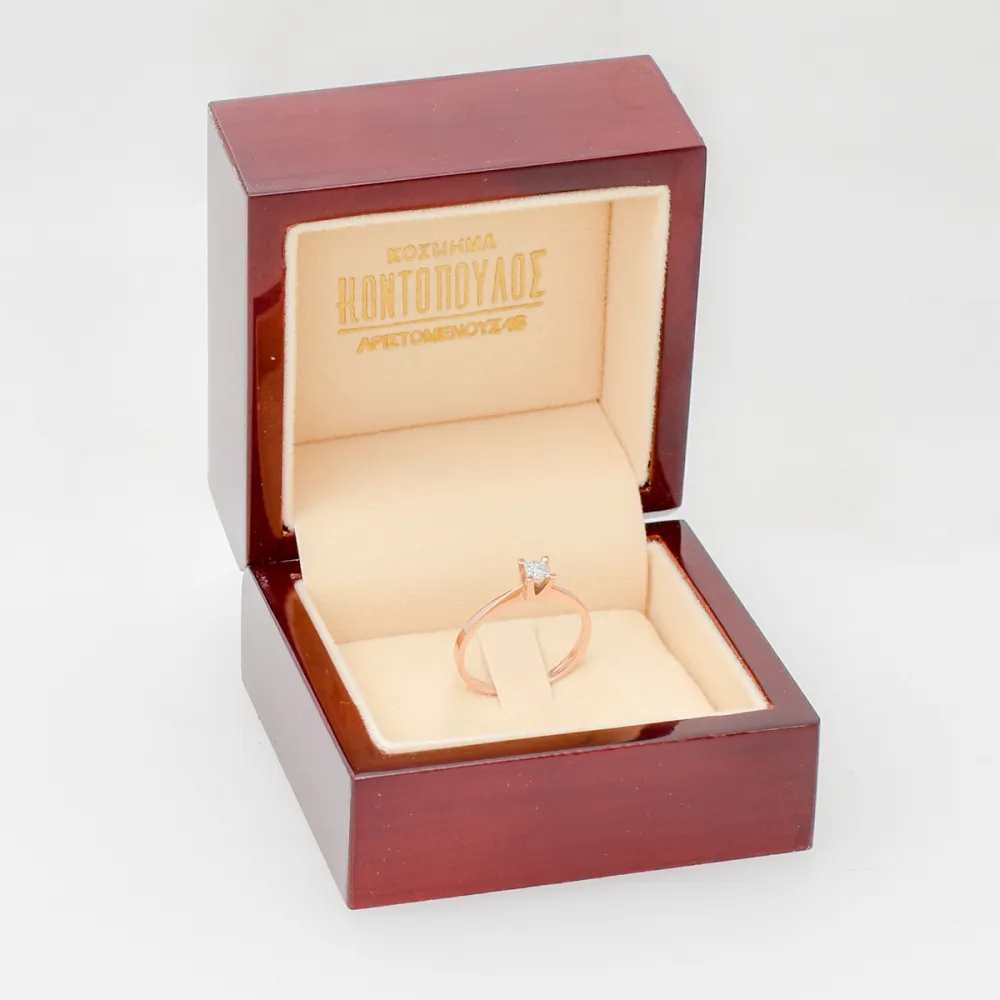 18K Ροζ Χρυσό Μονόπετρο Δαxτυλίδι Αρραβώνων με Διαμάντι EM163